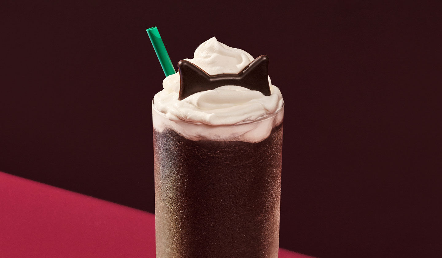 A close up shot of the Black Cat Frappuccino.