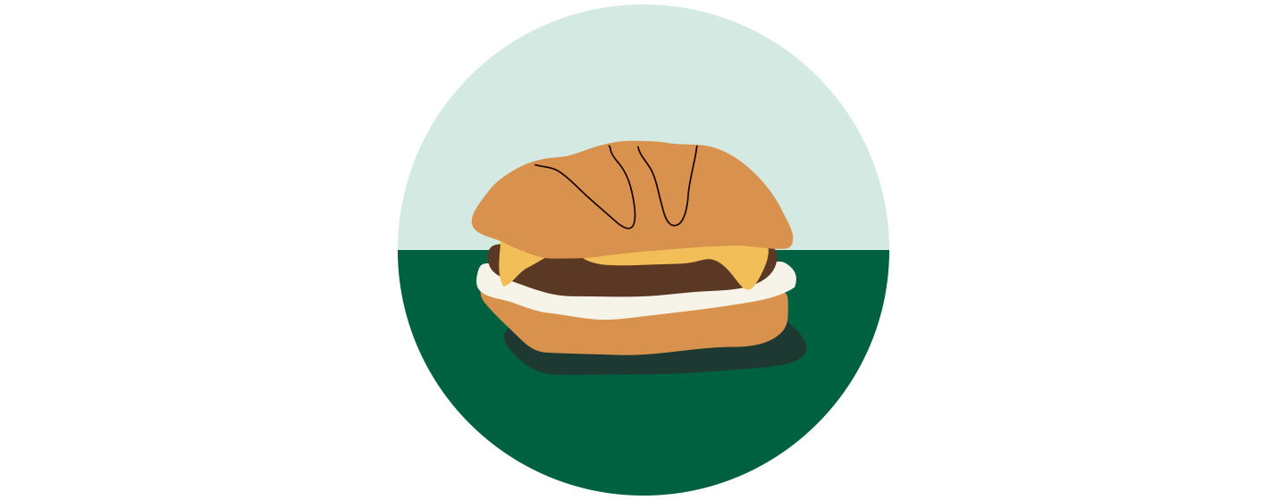 Illustration of a meatless sandwich sitting on a dark green surface
