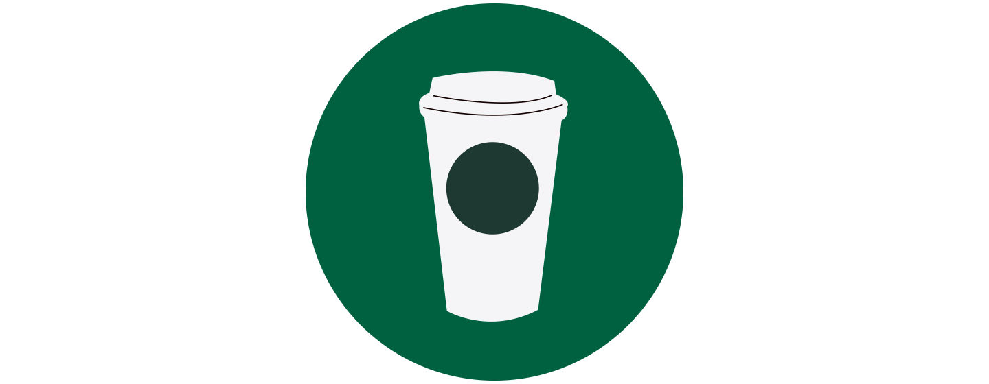 Illustration of a white to-go cup with a dot shape on its side