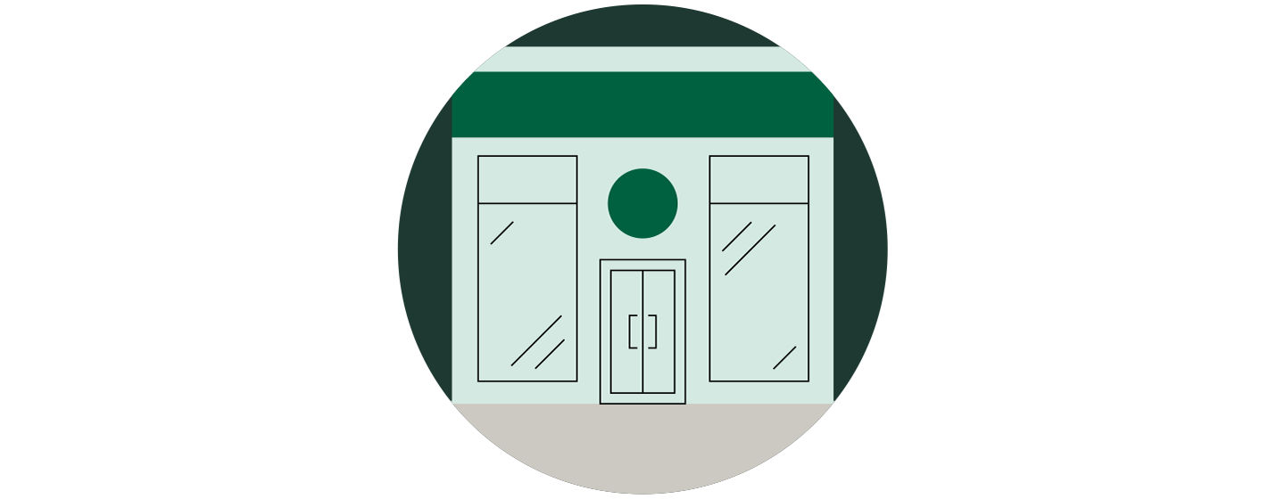 Minimalistic illustration of the front of a Starbucks store